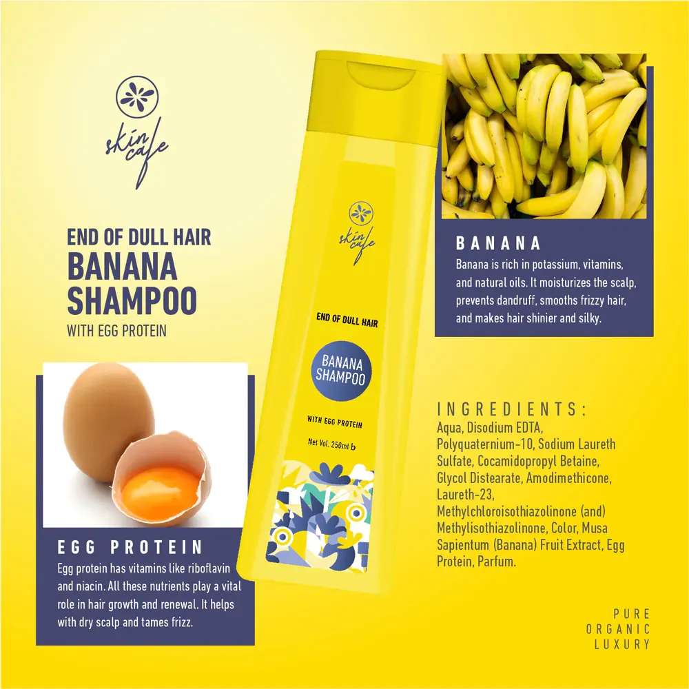 COMBO - Skin Cafe End of Dull Hair Banana Shampoo with Egg Protein 250ml + Skin Cafe Silky Tresses Moisturizing Conditioner 120ml 5