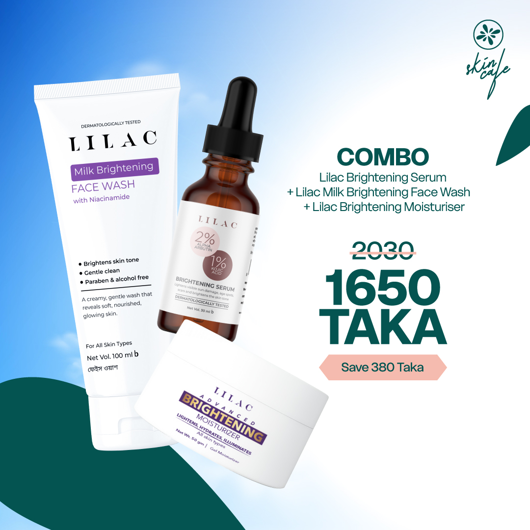 Lilac Brightening Serum With 2% Alpha Arbutin And 1% Kojic Acid (30Ml) + Lilac Milk Brightening Face Wash + Lilac Brightening Moisturiser (50Gm)
