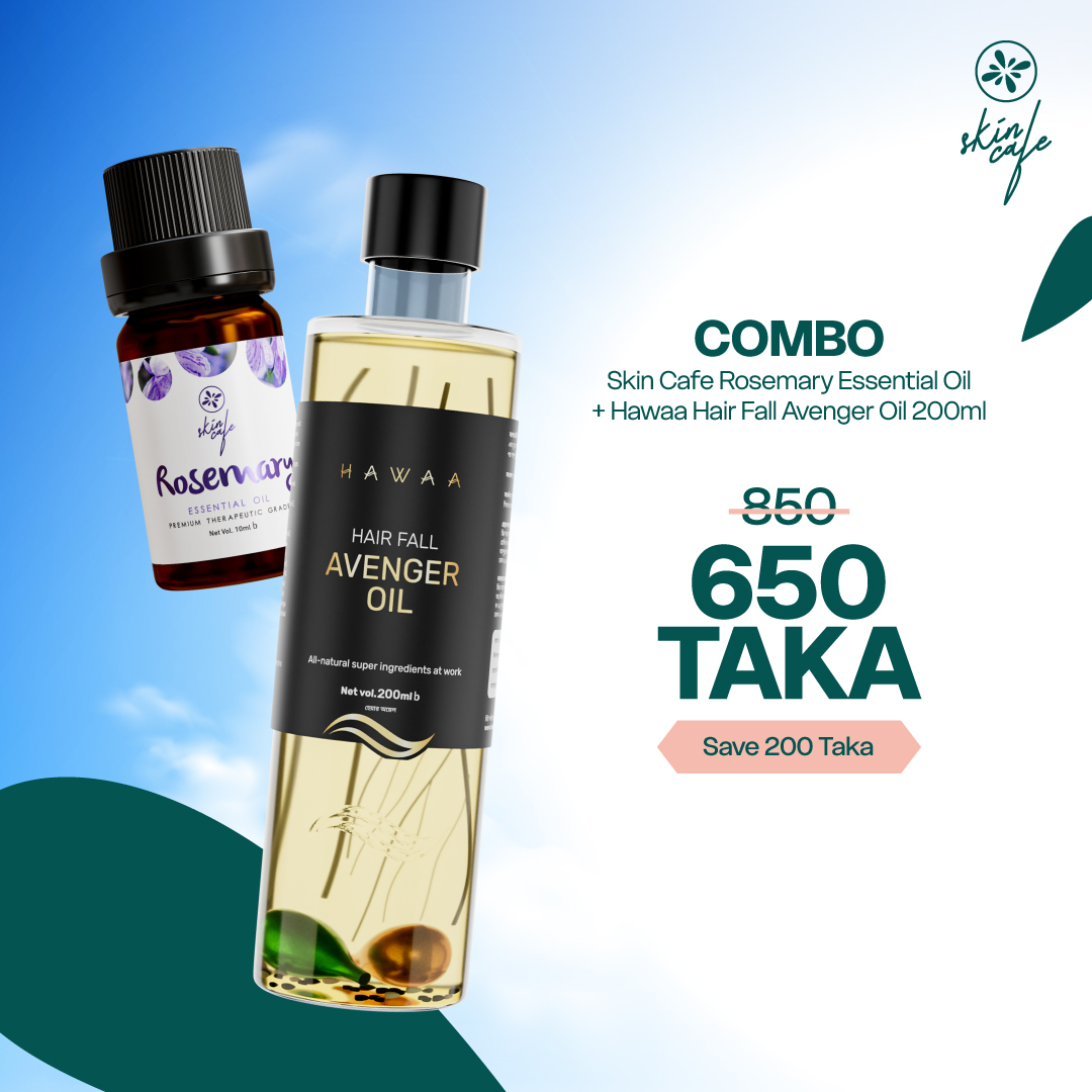 COMBO - Skin Cafe Rosemary Essential Oil 10ml + Hawaa Hair Fall Avenger Oil 200ml
